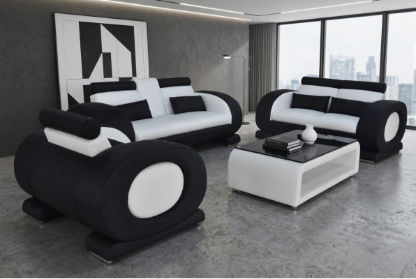 Sofa Couch Leder Sitz 3+2+1 Komplett Set Garnitur Designer Moderne
