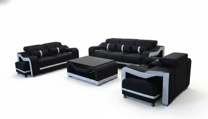 Sofa Leder Couch Polster Garnitur 3+2+1 Sitz Komplett Set Garnituren G8027D + Tisch