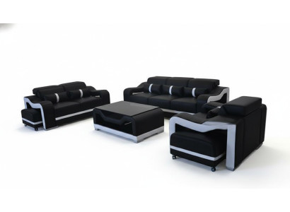 Sofa Leder Couch Polster Garnitur 3+2+1 Sitz Komplett Set Garnituren G8027D + Tisch