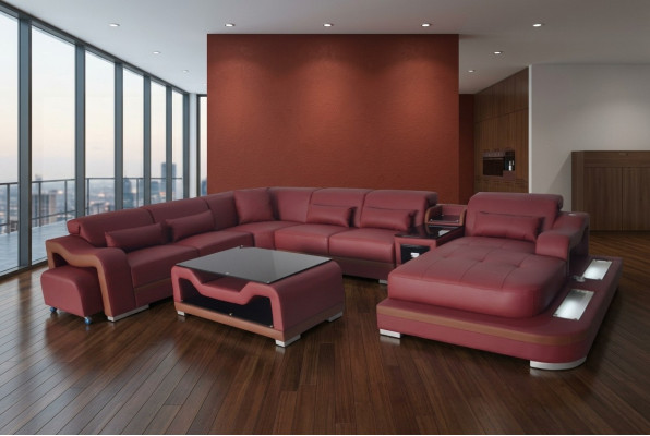 Leder Wohnlandschaft Garnitur Design Modern Ecke Sofa Couch U-Form G8027G Tisch