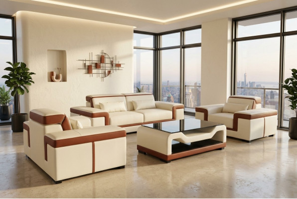 Sofa Polster Leder Couch Sitz Komplett Set Moderne Garnitur 3+2+1 Wohnlandschaft