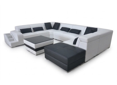 Leder Wohnlandschaft Eck Garnitur Design Modern Sofa U-Form G8008 + Puff Neu