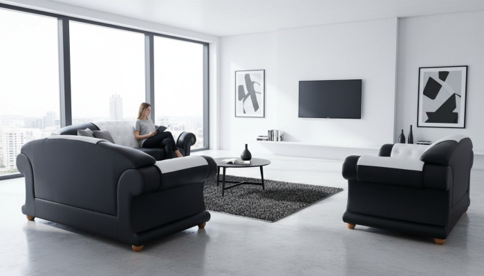 3+2+1 Garnitur Leder Sofa Couch Polster Couchen Sofas Wohnlandschaft Luxus Neu