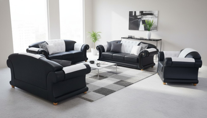 3+2+1 Garnitur Leder Sofa Couch Polster Couchen Sofas Wohnlandschaft Luxus Neu