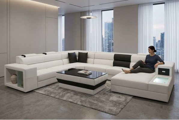 Ecke Leder Modern XXL Couch Wohnlandschaft Ledersofa Sofa U-Form B2006