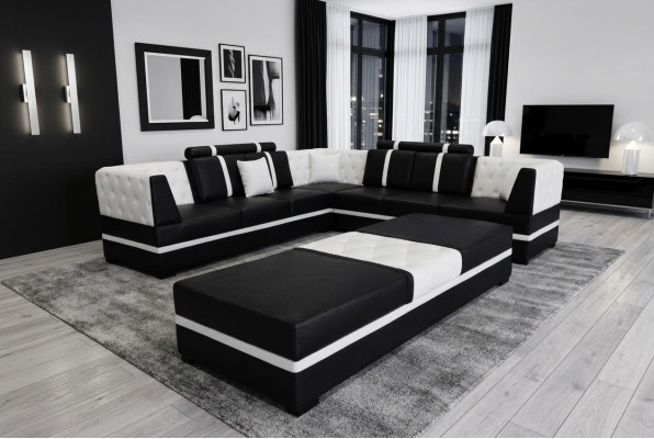 Eck Sofa Couch Wohnlandschaft Leder Couchen Polster Ecke Sitz Garnitur