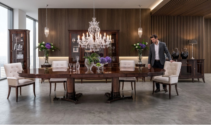 Luxus Wohn Ess Zimmer Set 8 tlg Garnitur Tisch Anrichte Stühle Vitrine