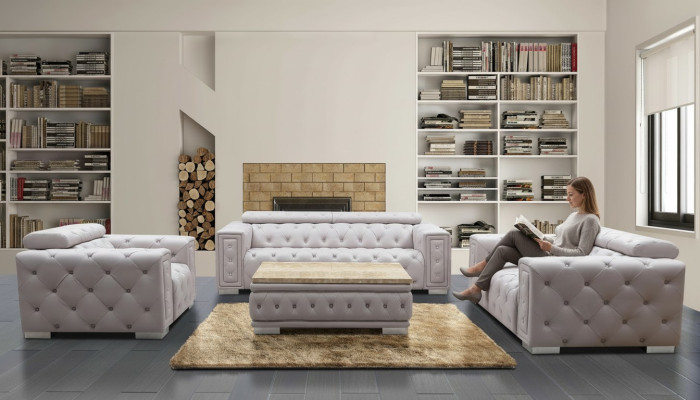Couch Set Garnitur Polster Leder Design Chesterfield Sofagarnitur 3+2+1 9914 Neu