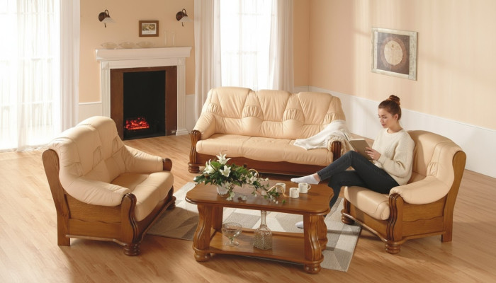 Sofagarnitur Ledersofa Männer Club Sofa Couch Polster Sitz 3+1+1 Komplett