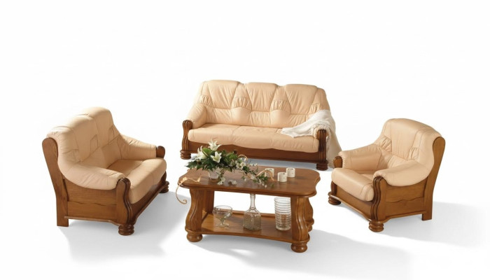 Klassik Sofagarnitur Holz 3+1 Komplettes Set Sitz Polster Couchgarnitur