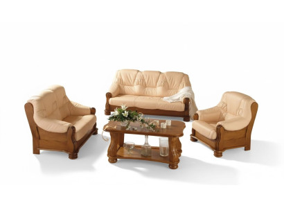 Klassik Sofagarnitur Holz 3+1 Komplettes Set Sitz Polster Couchgarnitur