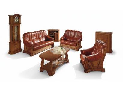 Wohnzimmer Sofagarnitur Couch Polster Sitz Sofa Leder Holz 3+2+1 Set