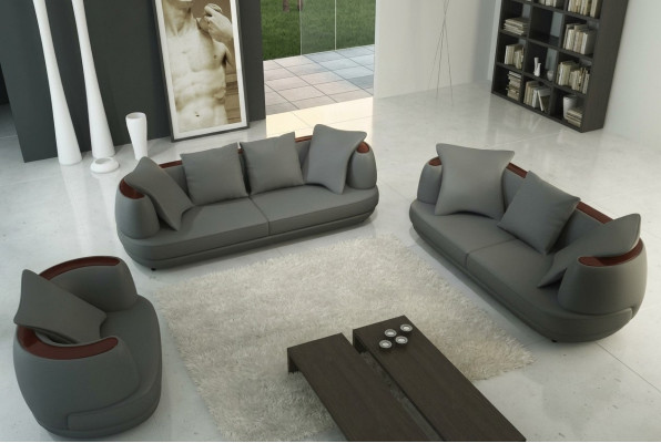 Sofagarnitur mit USB Luxus Designer Couch Polster 3+2+1 Leder Sofa Sitz Grau Neu