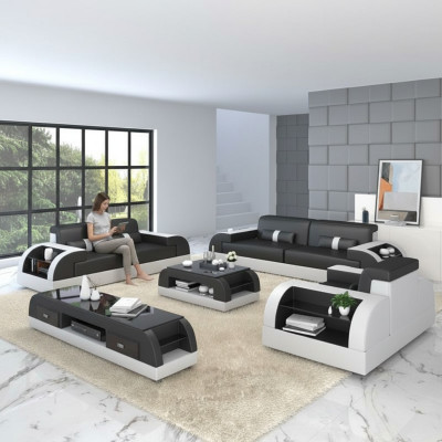Sofagarnitur mit USB Couch Polster Leder Sofa 3+2+1 Klassische Couchen Sitz NEW