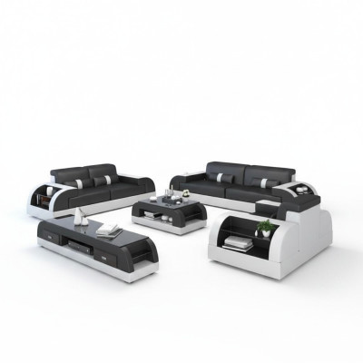 Sofagarnitur mit USB Couch Polster Leder Sofa 3+2+1 Klassische Couchen Sitz NEW