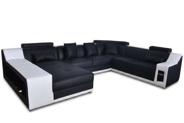 U Förmige Wohnzimmer Eckcouch Sitzgarnitur Ecksofa Leder Sofa Polster Couch +USB
