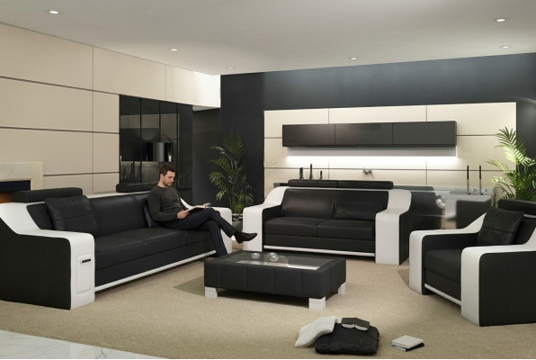 Sitz Garnitur Sofa Leder Polster 3+2+1 Design Couch Moderne Garnituren Sofas USB