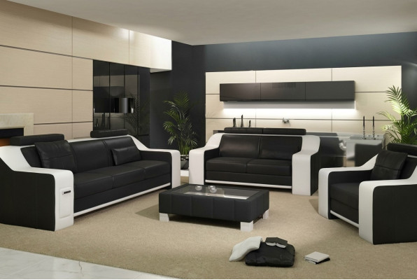 Sitz Garnitur Sofa Leder Polster 3+2+1 Design Couch Moderne Garnituren Sofas USB