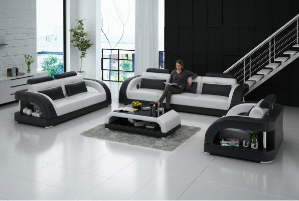 Design Ledersofa Couch Garnituren 3+2+1 Sitzer Garnitur Sofagarnitur Sofa USB