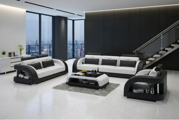 Design Ledersofa Couch Garnituren 3+2+1 Sitzer Garnitur Sofagarnitur Sofa USB