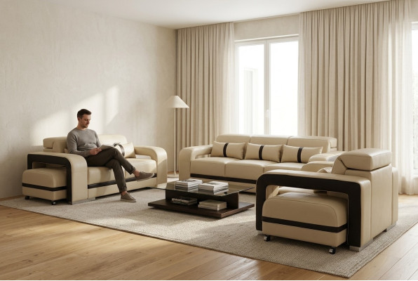 Sofa mit USB,Leder Couch Polster Garnitur 3+2+1 Sitz Komplett Set Design Neu