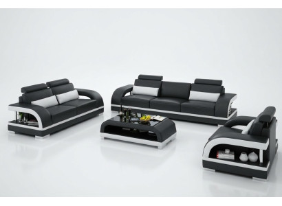 Designer Sofagarnitur Ledersofa USB Set 3+2+1 Garnitur Sofa Couch Neu Garnituren