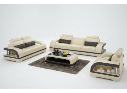 Designer Sofagarnitur Ledersofa mit USB Set 3+2+1 Garnitur Couch Sofa Garnituren