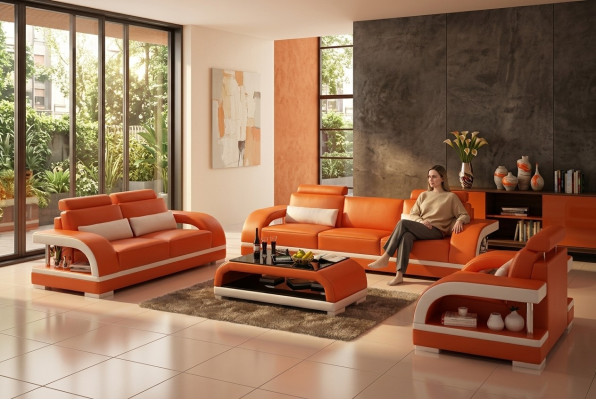 Designer Sofagarnitur Ledersofa mit USB Set 3+2+1 Garnitur Sofa Couch Garnituren