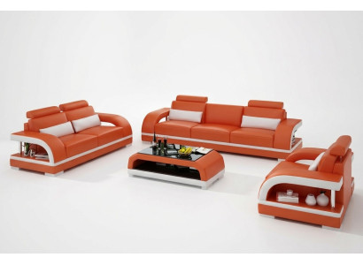 Designer Sofagarnitur Ledersofa mit USB Set 3+2+1 Garnitur Sofa Couch Garnituren