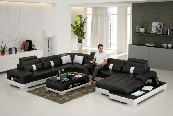 Leder U Form Wohnlandschaft Couch Big XXL Sofa mit USB Polster Ecke Garnitur Eck