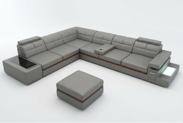 Ledersofa Couch Wohnlandschaft Ecksofa Eck Garnitur +USB Neu Design Modern Sofa