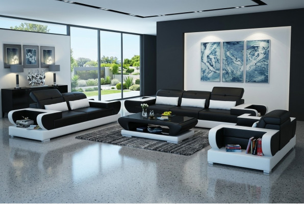 Sofagarnitur Couch Polster Leder Sitz Garnitur 3+2+1 Set Modernes Sofa mit USB