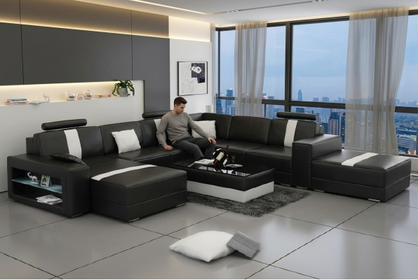 Ecksofa Polster +USB Designer Sofa Couch Modernde Sofas U Form Leder Eckgarnitur