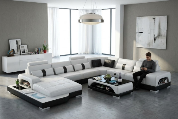 Ecksofa Wohnlandschaft + USB Polster Design Couch Moderne Leder Sofa Eckgarnitur