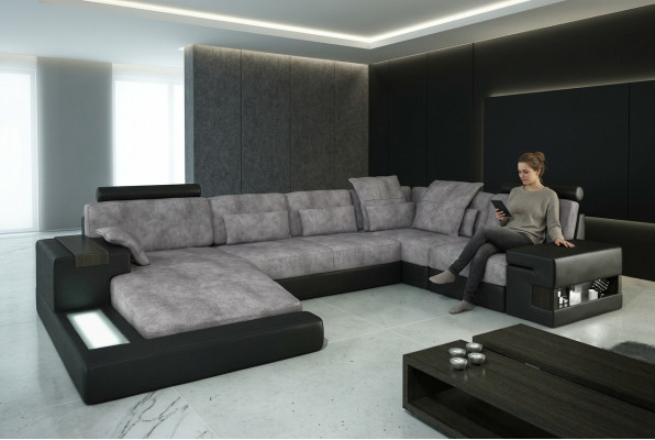 Design Leder Sofa Couch Polster Garnitur Wohnlandschaft Sofas Couchen mit USB