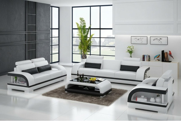 Designer Sofagarnitur Ledersofa Set 3+2+1 mit USB Garnitur Sofa Couch Neu Weiß