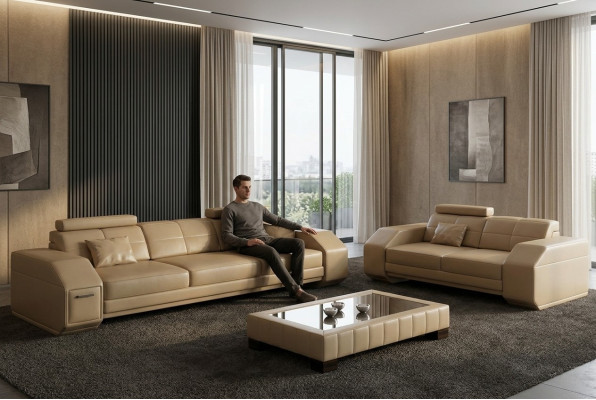 Designer Sofagarnitur Ledersofa USB Set 3+2+1 Garnitur Neu Sofa Couch Garnituren