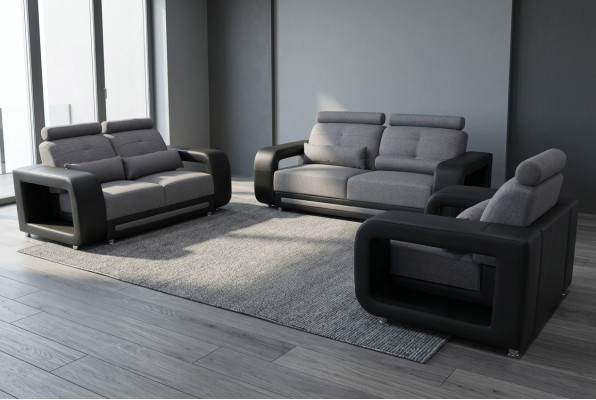 Sofa mit USB Garnitur Couch Polster Design Sitz Komplett Set Leder Stoff Neu
