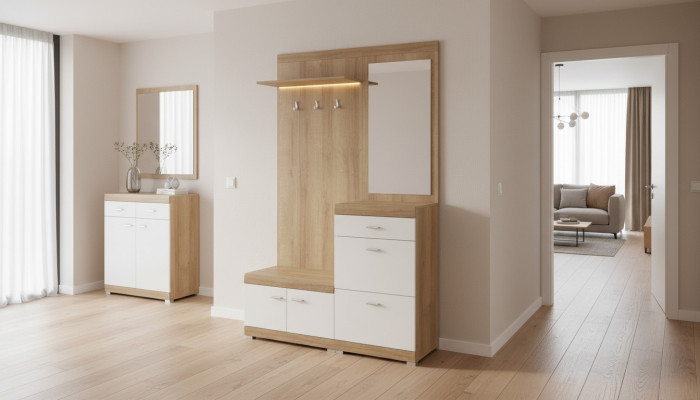 Garderobe Garderobenset Flur Dielen Set Aufbewahrung Schrank Tür Neu