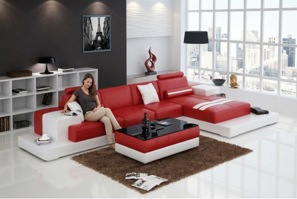 Exklusives Elegantes Ecksofa in L-Form Rotes Design für stilvolle Wohnräume
