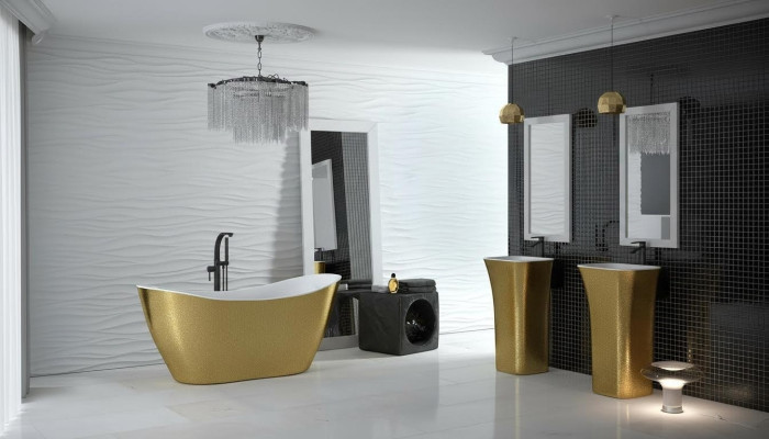 Goldene Designer Badewanne Freistehende Luxus Wanne in Gold Wannen