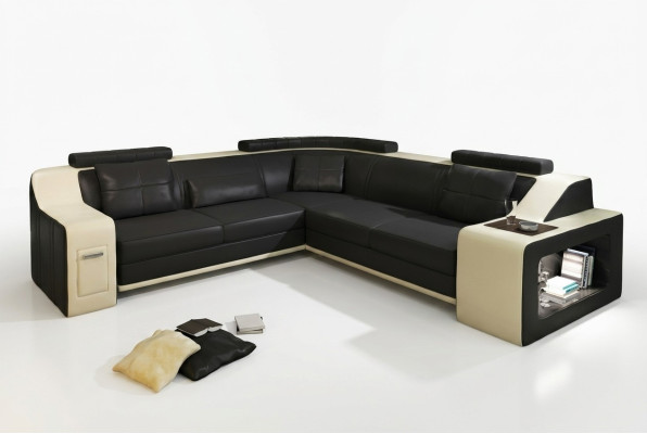 Ecksofa mit USB Leder Textil Sofa Couch Polster Wohnlandschaft L Garnitur Sitz