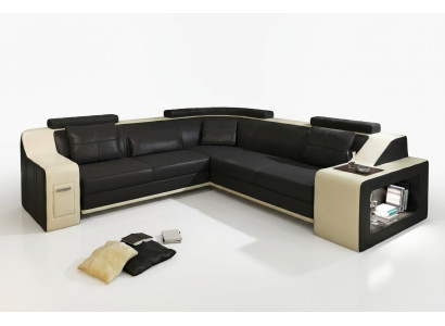 Ecksofa mit USB Leder Textil Sofa Couch Polster Wohnlandschaft L Garnitur Sitz