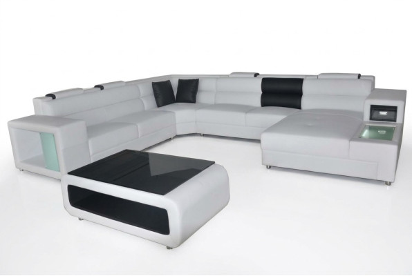 Design Leder Polster Ecke Leder Sitz Sofa USB Polster Eck Wohn Landschaft Zimmer