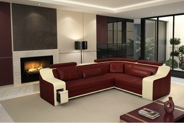 Ecksofa Leder Textil Sofa mit USB Polster Wohnlandschaft L Garnitur Sitz Isching