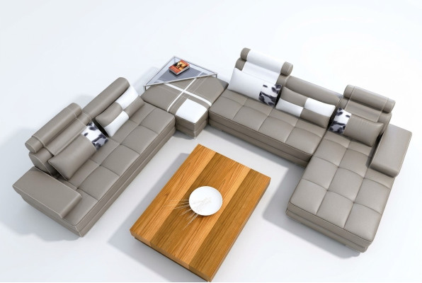 Ecksofa Sofa mit USB Wohnlandschaft Ledersofa XXL Designer Sofas Wolfhagen Grau