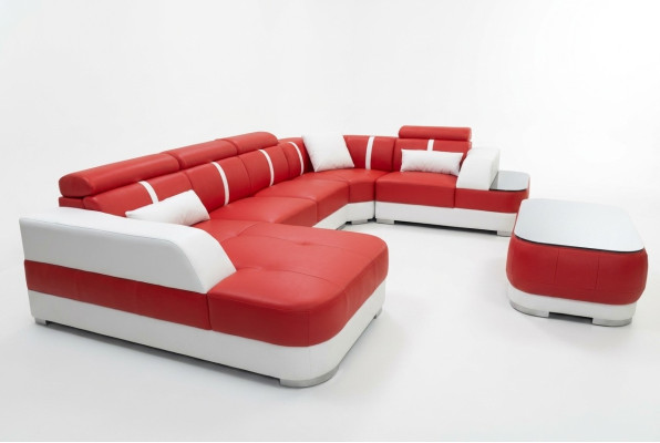Design Eck Couch Sitz Leder Polster Ecke Garnitur Wohnlandschaft Sofa mit USB