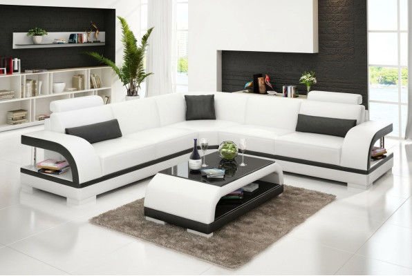 Ledersofa mit USB,Wohnlandschaft Ecksofa Eck Garnitur Design Modern Sofa G8011B