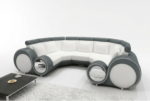XXL Wohnlandschaft Ledersofa mit USB Design Polster Garnitur Couch Ecksofa Big
