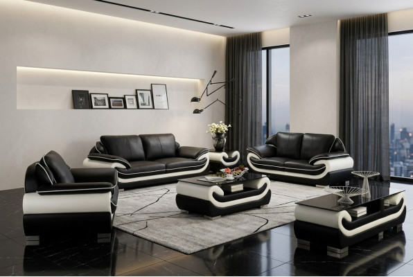Sofagarnitur Polster Sofa + USB Set 3+2+1 Leder Couchen Sofas Garnitur Sitz T777